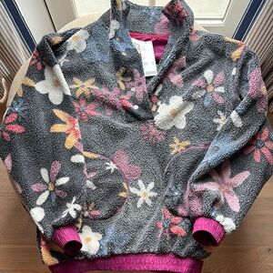 BDG Gray and Pink Puffer Jacket with Floral Accents